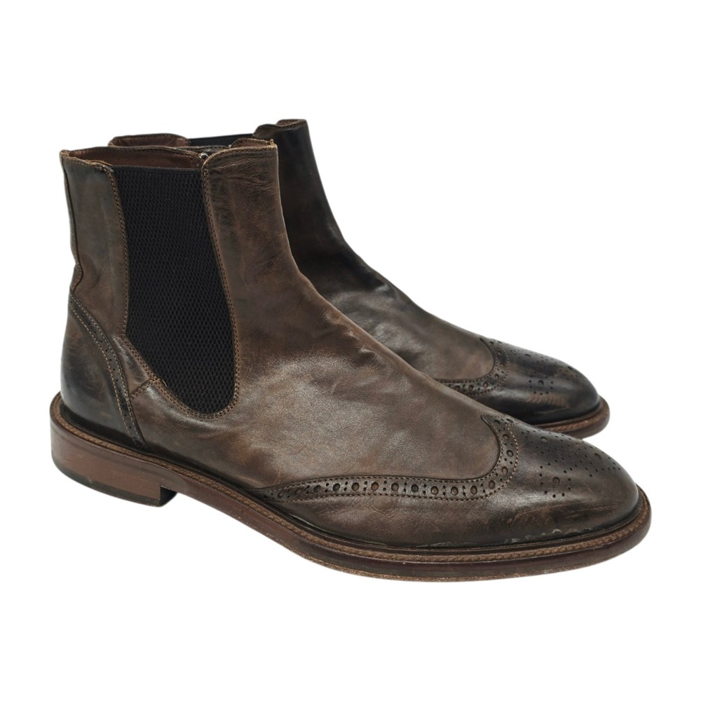 Johnston & Murphy Chelsea Boots Mens 11.5 Bryson Leather Wingtip Brown Zip Italy